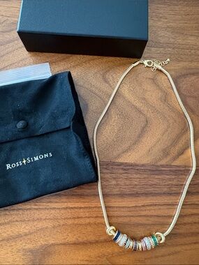 New Ross-Simons Gold Tone Snake Chain Necklace MltColor Crystal Rondelle Charms